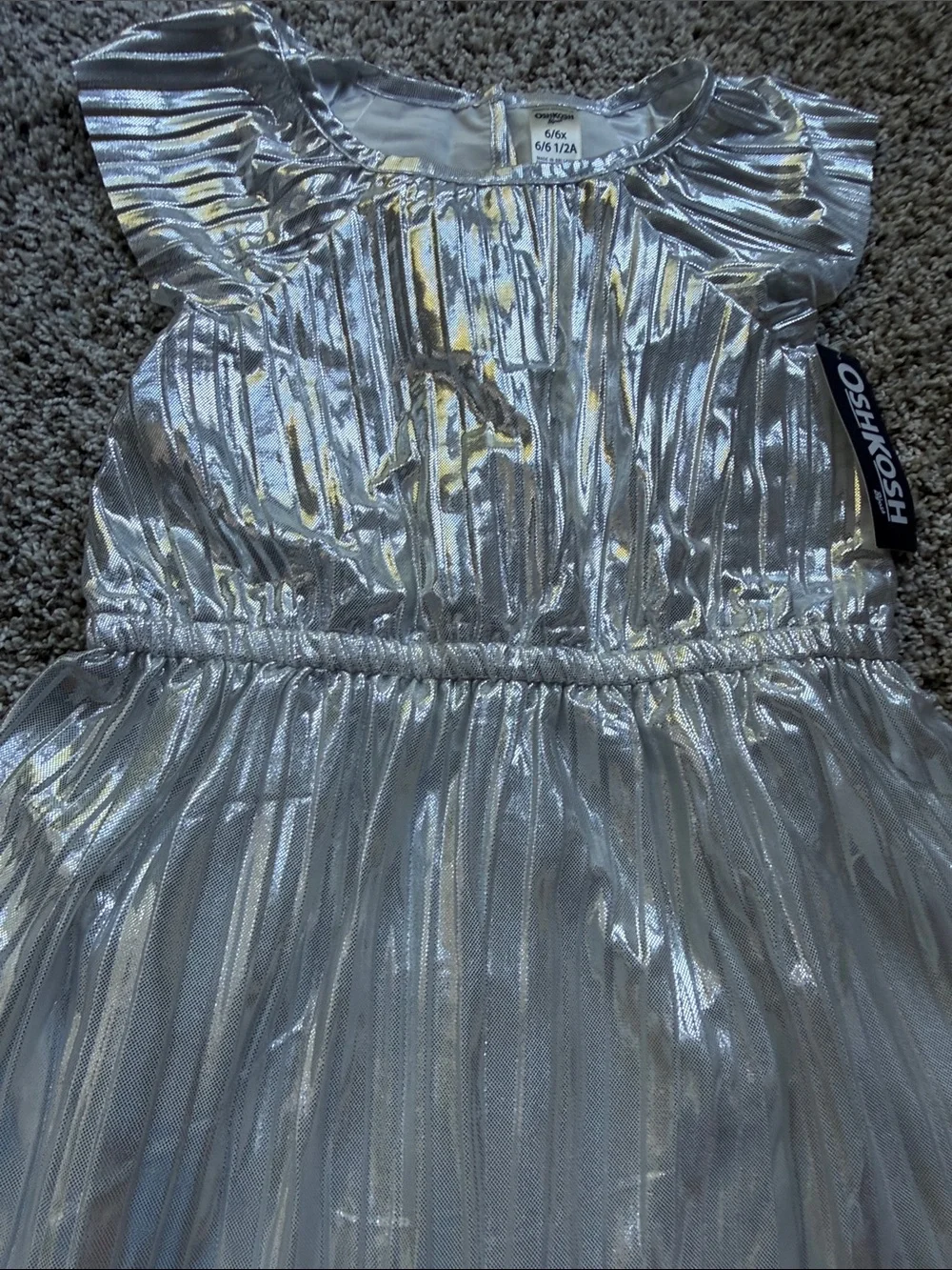 NWT Oshkosh Metallic Silver Pleated Party Dress size 6/6X